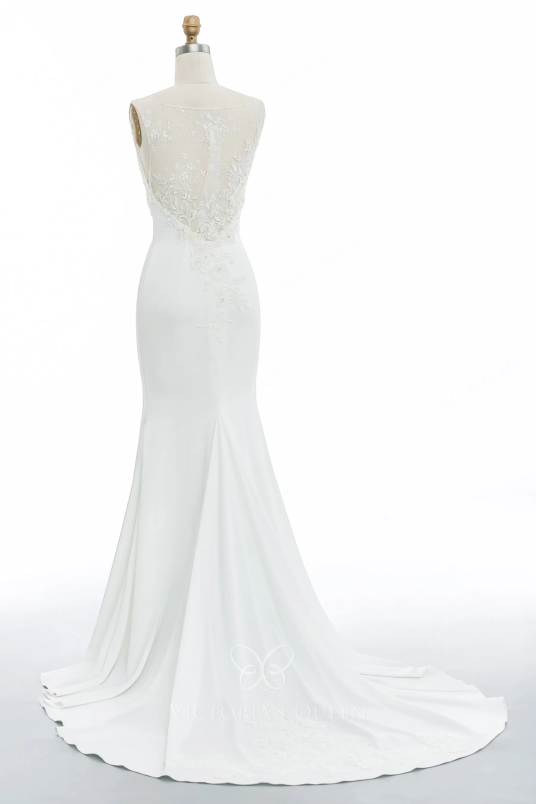 Illusion V-Neck Detail Wedding Dress Bridal Gown Skirt Vestido De Novia Bow Satin Court Train Dress
