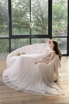 romantic deep v neck beaded lace tulle long bridal dress