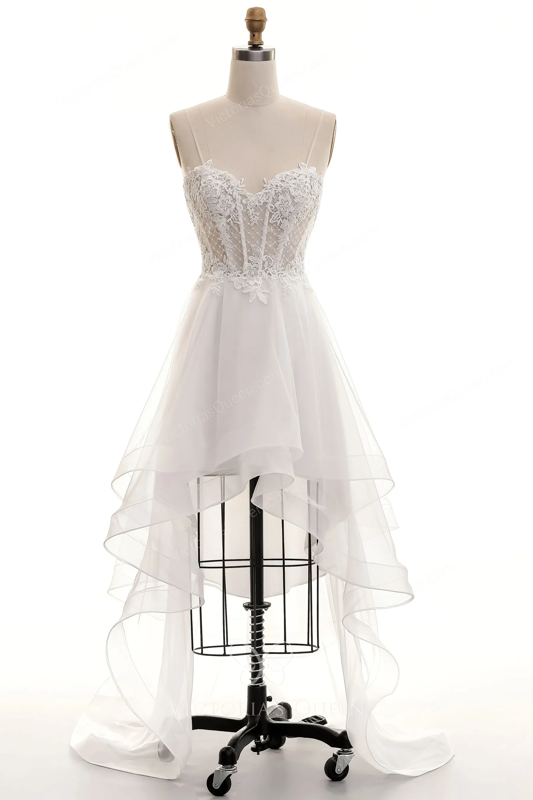 Sweetheart Neck Lace and Tulle Highlow Beach Wedding Dress VQ