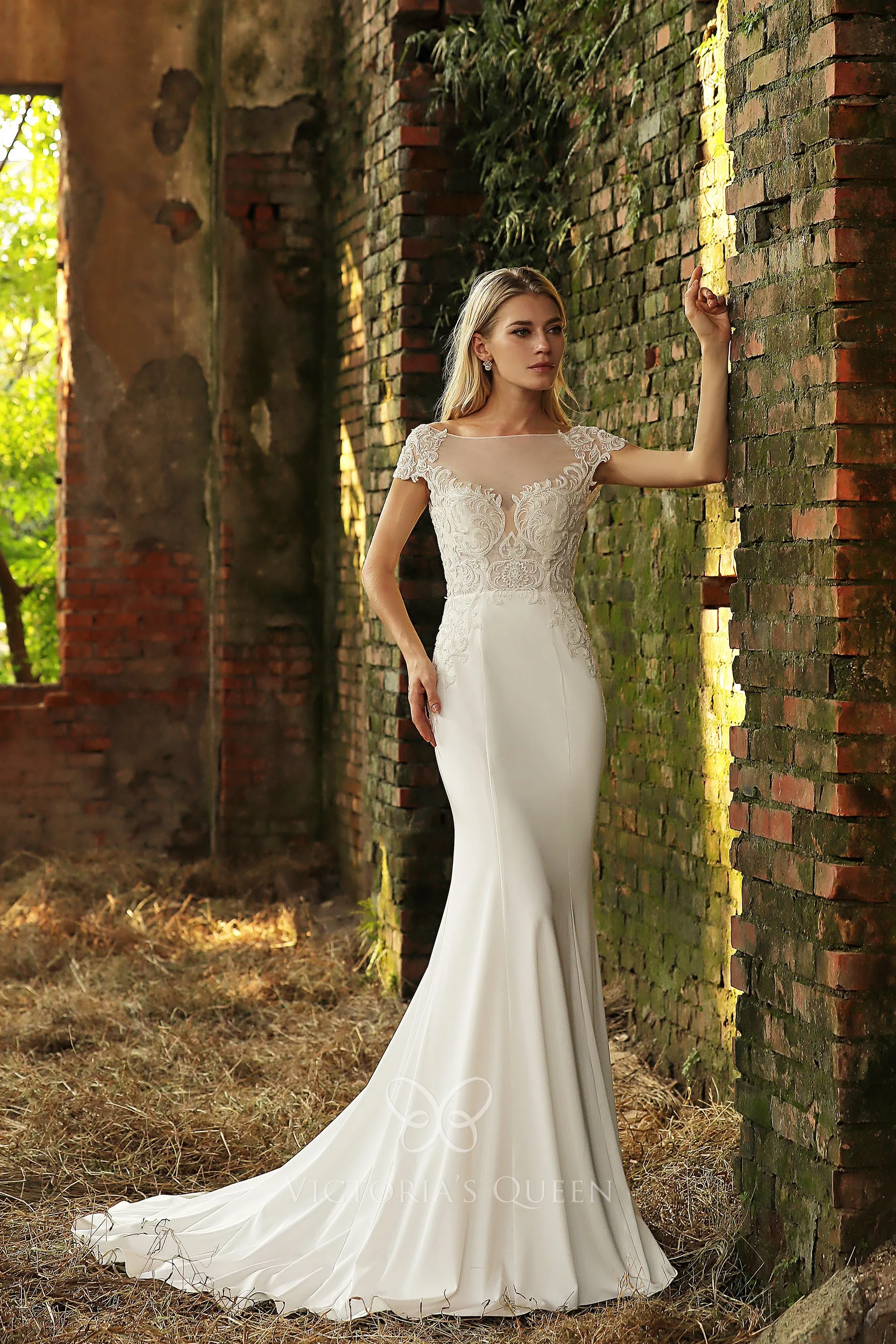 Modest Beaded Mermaid Cap Sleeve Gown