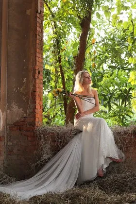 classic strapless beaded lace fit and fare fall bridal dress
