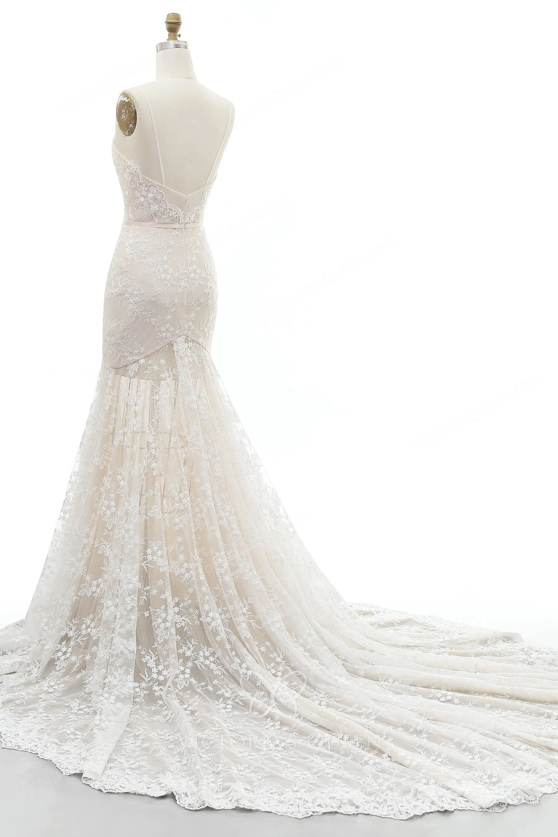 Glamorous Nude Pink Beaded Strapless Sheer Straps Mermaid Wedding Dresses