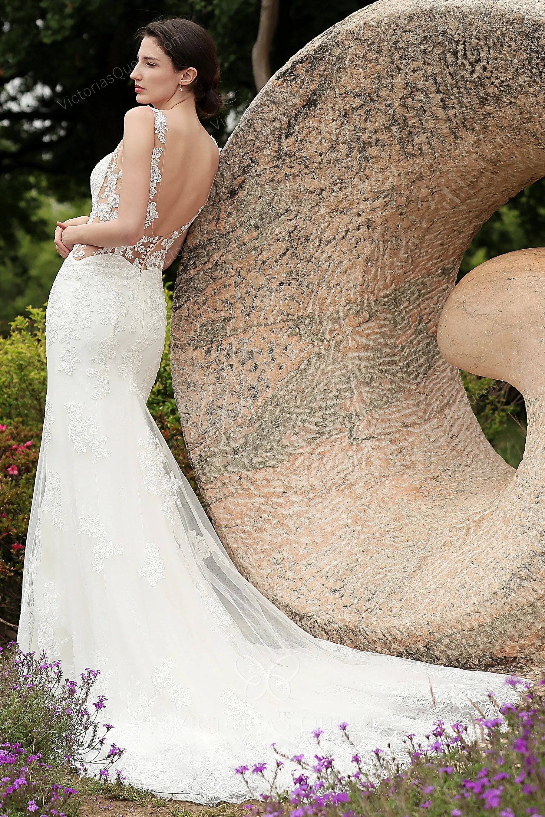 Long Sleeve Mermaid Wedding Dress O Neck Vintage Illusion Back Elegant Bridal Gown