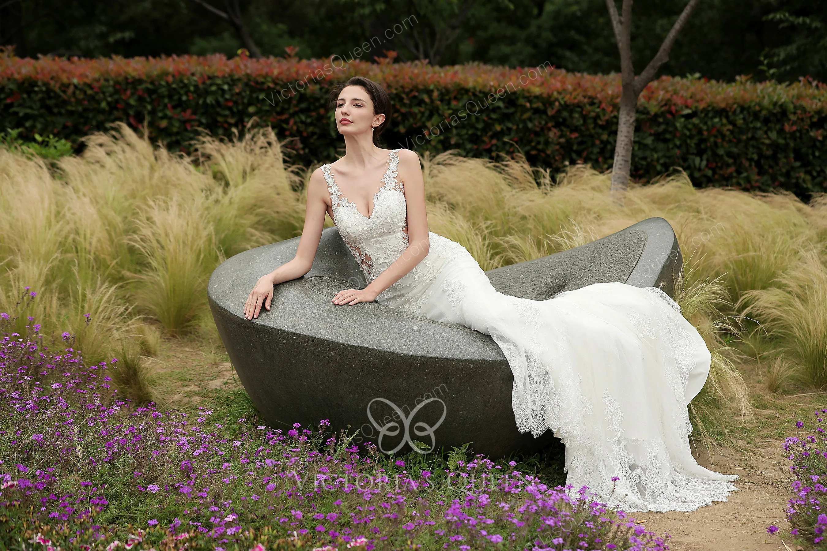 **Captivating Lace V-Neck Gown for Unforgettable Moments**