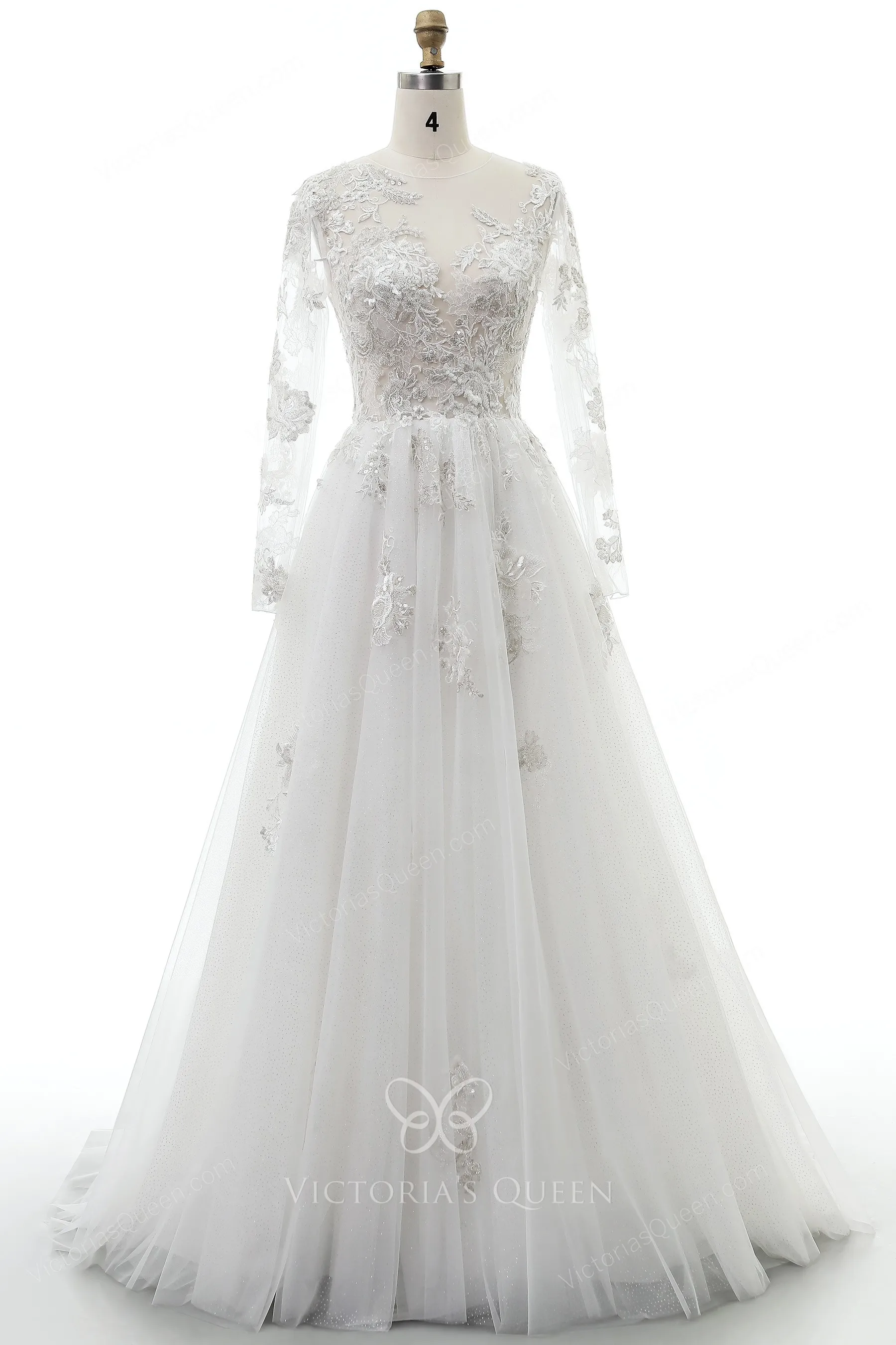 Shimmery Wild Lace Illusion Neck A-line Boho Bridal Gown