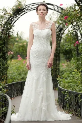 perfect lace illusion back mermaid destination wedding gown