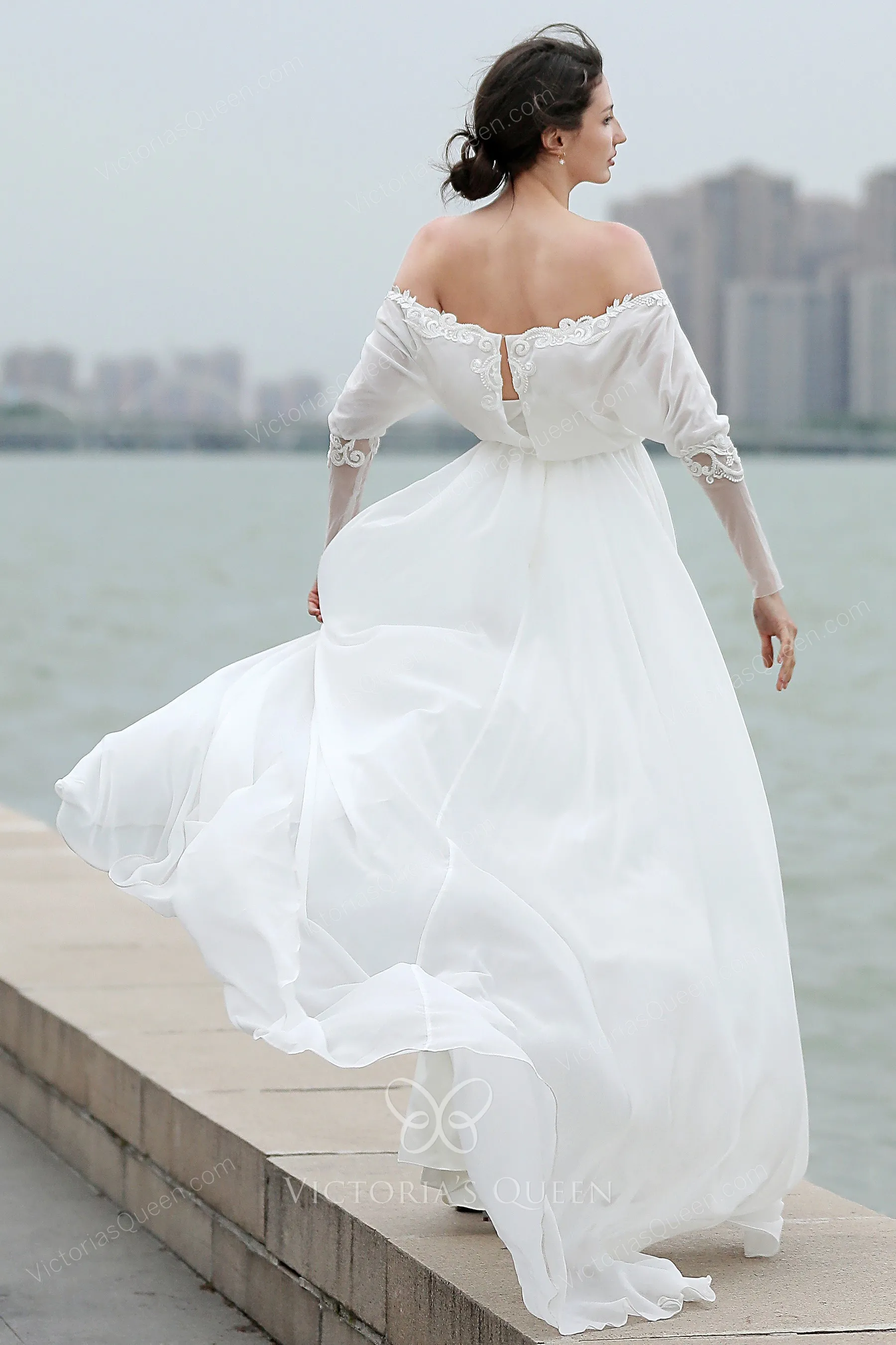 Summer Beach Ruffles Backless Chiffon Sleeveless Wedding Dress
