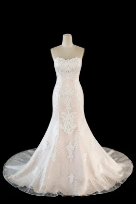 Mermaid Lace Appliqued nude pink Long modern Wedding Dress