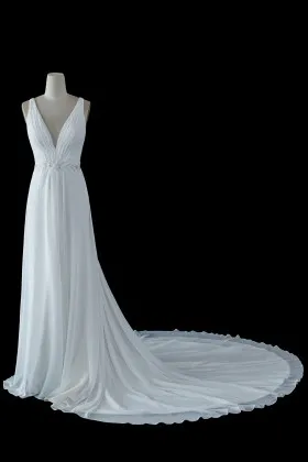 Ethereal chiffon wedding dress with chapel train