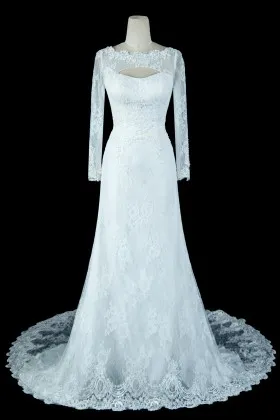Illusion Long Sleeve Neckline Lace Wedding Dress