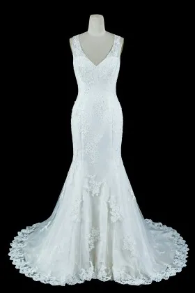 sweetheart v neck ivory mermaid long wedding dress