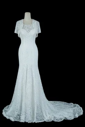 Vintage Jacket Ivory Lace Mermaid Wedding Dress