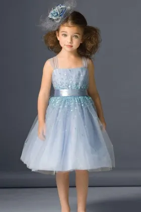 Light blue tulle short beautiful daisy sequins flower girl dress