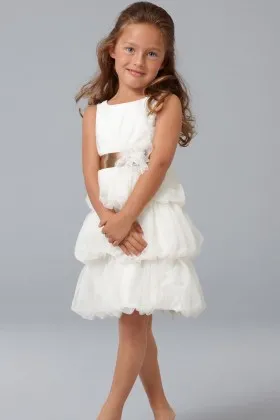 Ivory English Net Short Flower Girl Dress with Shirred Bubbled Skirt