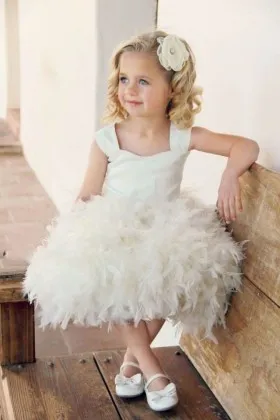 fairytale ivory satin and feather tank bodice flower girl dress for toddlers