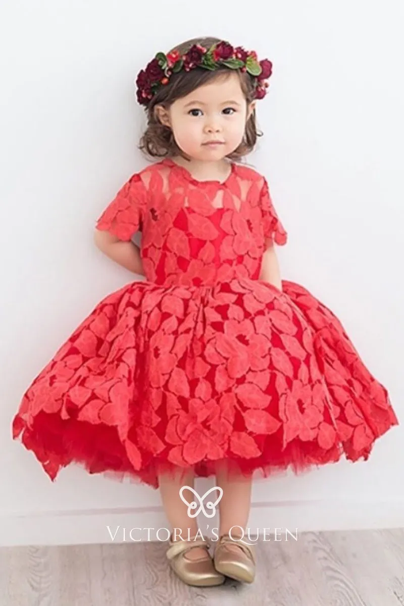 red lace flower girl dress