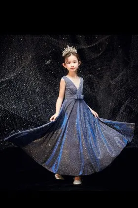 Luxury space color glitter flower girl dress