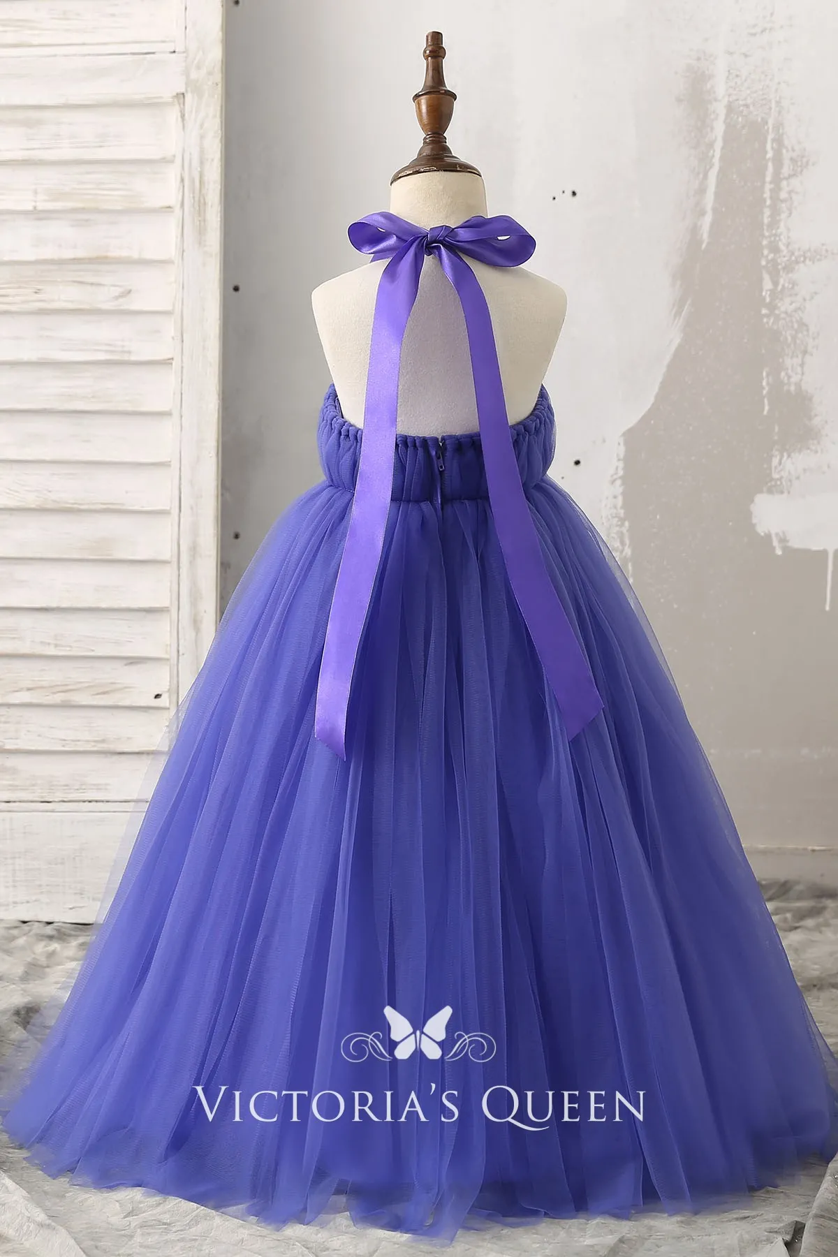 purple tulle flower girl dress