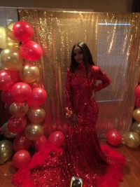 red sequin long sleeve prom dress 2019