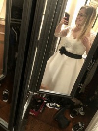 bride selfie in short wedding dress
