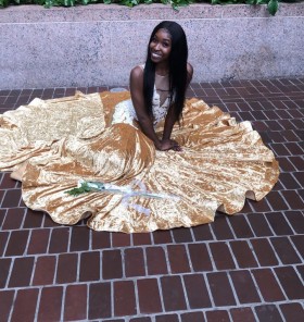 Stunning gold velvet with white lace prom dress 2020
